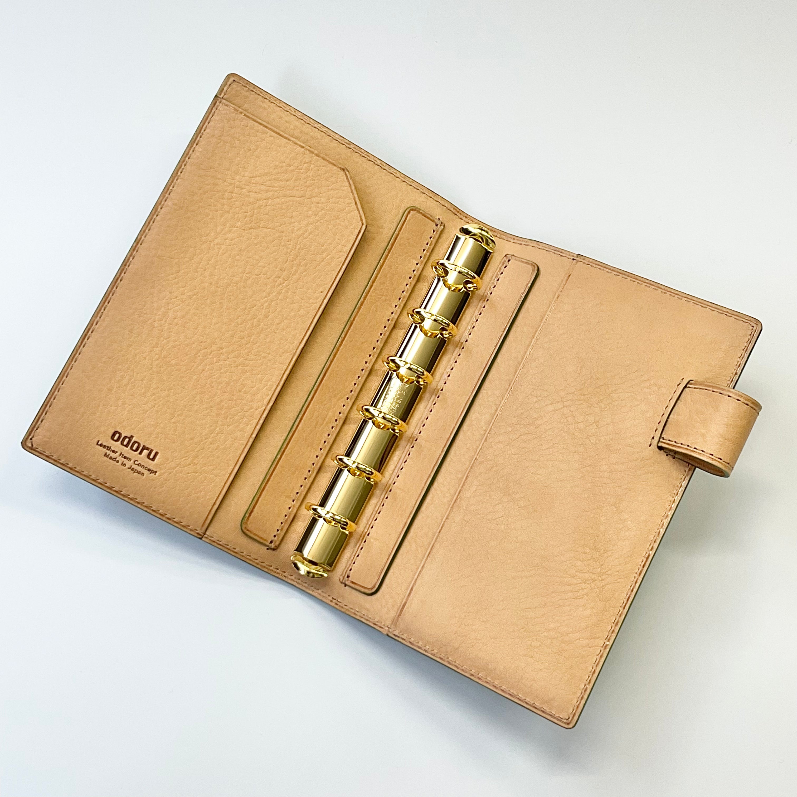 LOAPAD コードバン(ASAGIRI)<br>ミニ6 コンパクト 16mm ノート<br>可動式ペンホルダー<br>ゴールドリング<br>odoru ✕ penotes